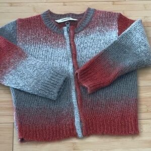 LIKE NEW! 3pommes Kids  Red/Gray Ombre Zip Cardigan Wool Blend Sweater Sz 3